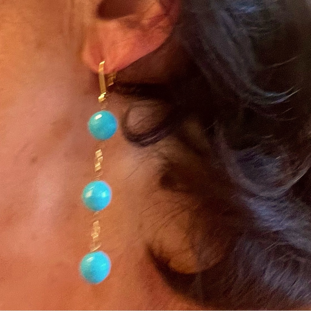 Vintage Turquoise Triple Bead Dangle Earrings